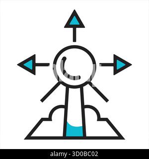 An illustrative icon depicts a central decision point with arrows pointing in multiple directions symbolizing various pathways options or choices The Stock Vector