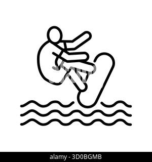 skimboarding black line icon for digital and print projects.  Minimal clean icons for apps and websites. Modern simple icons for UI UX and branding Stock Vector
