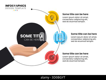 Infographic template with icons and 3 options or steps. Hand. Can be used for workflow layout, diagram, banner, webdesign. Vector illustration Stock Vector