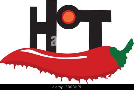 A bold vector logo design featuring the word “HOT” combined with a stylized red chili pepper illustration. Stock Vector