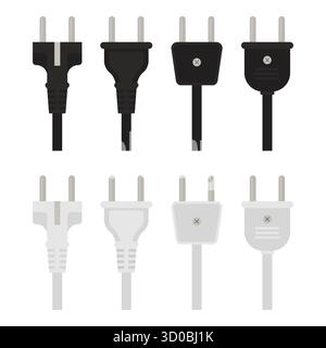 Electrical plug set isolated on white. Vector power plug icons for technical manuals, infographics, hardware catalogs, or educational content Stock Vector