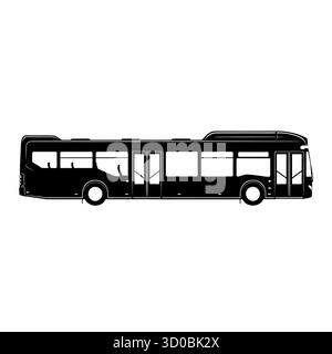 Silhouette of modern city bus with detailed windows and wheels. Stock Vector