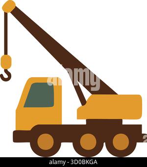 A highway capable crane with telescoping boom and hook mounted on a multi axle truck for lifting materials Stock Vector