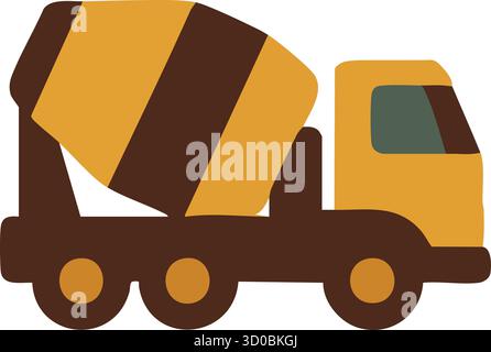 A heavy duty concrete mixer truck with rotating drum and cab shown in simplified construction colors ready to deliver wet mix Stock Vector