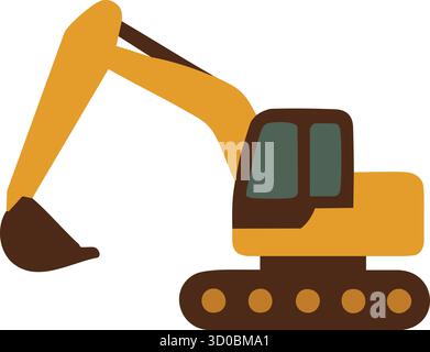 A hydraulic excavator with long boom arm and bucket mounted on tracks for digging trenches and handling material Stock Vector