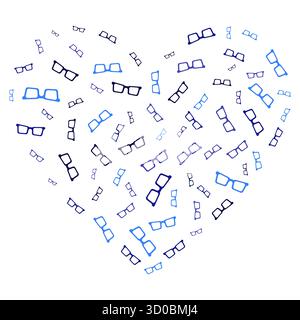Heart made up of numerous pairs of glasses in various styles and colors, vector concept illustration Stock Vector