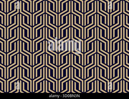 Abstract geometric pattern with stripes, lines. Seamless vector background. Golden and dark blue ornament. Simple lattice graphic design Stock Vector