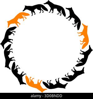 Fox animal frame. Vector illustration of a happy standing red fox empty frame box Stock Vector