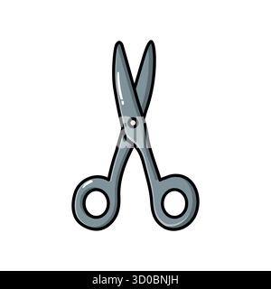 Hand-drawn doodle illustration of a pair of metal scissors in flat vector style. Perfect for education, crafts, office, design, and general creative p Stock Vector