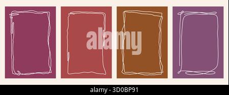 Minimal Hand-Drawn Scribble Frames on Solid Backgrounds Stock Vector