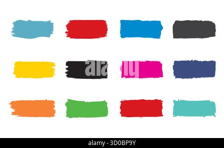 Vibrant Color Palette Of Brushed Paint Swatches In A Grid For Design And Art Projects. Stock Vector