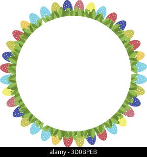 Easter eggs border frame with space for text. Border with decorated eggs on white background Stock Vector