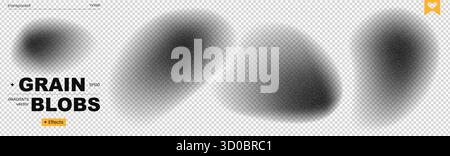 Blob Grain Noise Set Gradient - Abstract Black Halftone Pattern with Spray Dots and Grunge Texture for Design. This versatile set features gritty shap Stock Vector