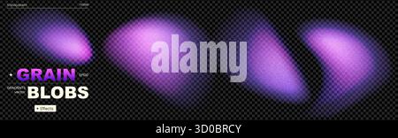Set purple grain transparent gradient gradation background noise shape. This vibrant collection features radiant blur effects and holographic textures Stock Vector