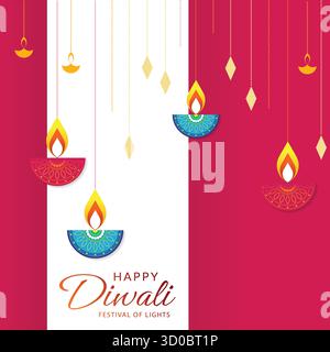Happy diwali design with diya oil lamp. Diwali holiday background. Festival of lights celebration. Vector illustration Stock Vector
