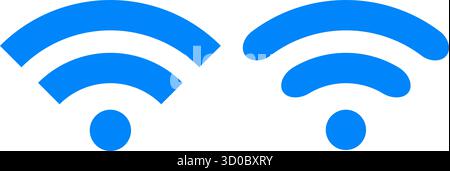 Two vector WiFi symbols in blue showcasing rounded and angular signal, designs for wireless internet or connectivity illustrations. Stock Vector
