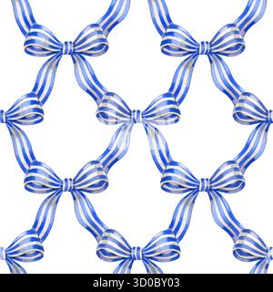 Blue watercolor coquette bow. Bright blue ribbon seamless pattern hand ...