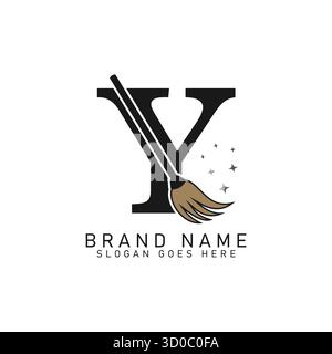 Letter Y House Cleaning Broom Logo. Alphabet Y Cleaning Brush Icon Stock Vector