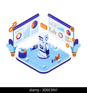Isometric Ai Artificial Intelligence Ecosystem for Big Data Analysis. AI Artificial Intelligence Big Data Analysis Concept Stock Vector