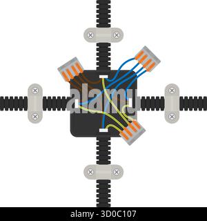 Electrical junction box with wiring and connectors. Vector technical illustration for use in technical manuals, safety guides, educational content, an Stock Vector