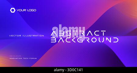 Abstract tech background, neon gradient waves, futuristic typography. Wavy colorful futuristic pattern. Technologies backgrounds and technology Stock Vector
