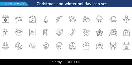Christmas and winter holiday icon set in minimal outline style Stock Vector