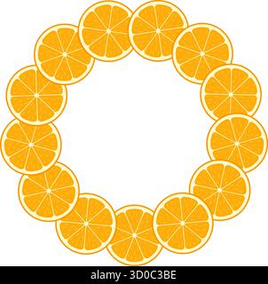 Festive wreath of orange slices. Simple flat vector design. New year and Christmas round frame. Ideal for postcards, business cards, packaging design, home, shop. Vector illustration Stock Vector