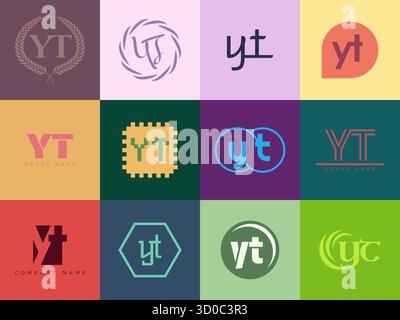 YT logo company template. Letter y and t logotype. Set different classic serif lettering and modern bold text with design elements. Initial font typog Stock Vector
