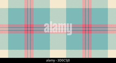 Knit tartan seamless textile, card pattern fabric vector. Net plaid check background texture in teal and light colors palette. Stock Vector