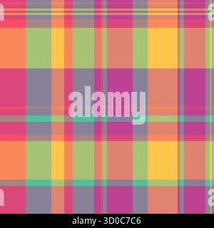 Vibrant plaid pattern with overlapping colors creates a cheerful and modern aesthetic. Great for backgrounds, textiles, or graphic design projects. Co Stock Vector