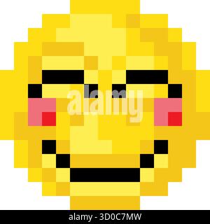 Pixel Art Emoji Emoticon Blushing Smile Stock Vector