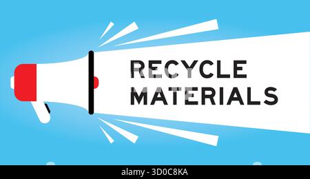 Color megaphone icon with word recycle materials in white banner on blue background Stock Vector