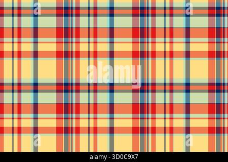 Diverse pattern textile texture, template tartan seamless fabric. School plaid check background vector in red and orange colors palette. Stock Vector