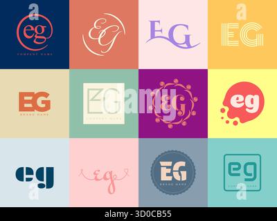 EG logo company template. Letter e and g logotype. Set different classic serif lettering and modern bold text with design elements. Initial font typog Stock Vector