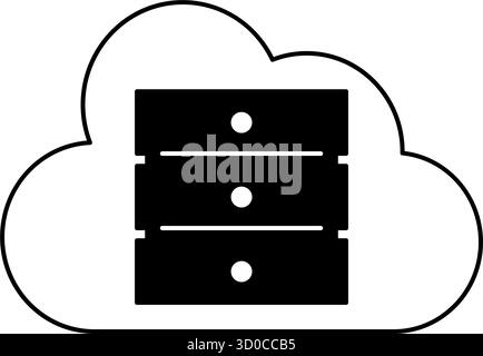 Cloud-based data server line icon with stacked cylindrical database shape and cloud element, black and white, Vector Illustration Stock Vector
