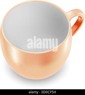 A solitary ceramic cup in orange, devoid of content, intended for beverages or other liquid items, set against a white Stock Vector
