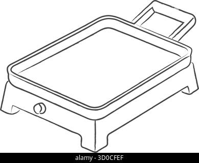 A rectangular plug in griddle shown with a smooth nonstick surface for pancakes or sandwiches Stock Vector