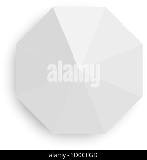 White tent top view. Beach umbrella in octagon shape. Street cafe sun shade. Kiosk canopy mockup isolated on white background. Sun protection equipment. Vector realistic illustration. Stock Vector
