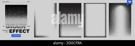 Grain gradient noise dot pattern background black fade grainy effect dust. This collection offers vintage dotwork and stipple textures for modern grap Stock Vector