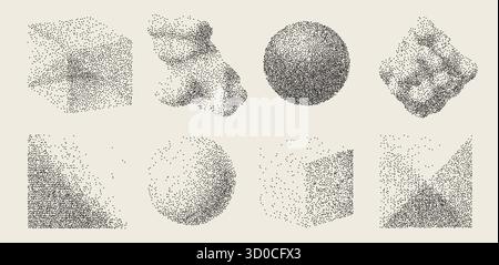 Glitter Dot 3D Background. Retro futuristic shapes with brutalist pattern for modern design bg.. Stock Vector