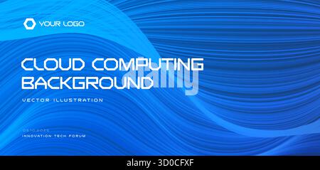 Cloud computing background, blue abstract waves, futuristic tech gradient. For IT presentations, SaaS landings, conference, webinar. Digital Stock Vector