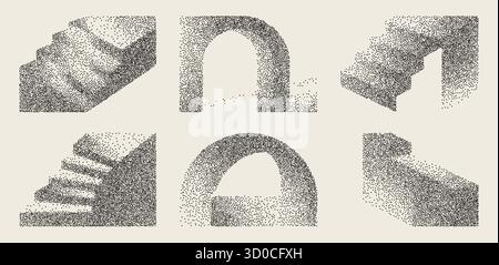 3D Staircase Elements Background. Grainy dot architecture with sparkle effects for geometric design bg.. Stock Vector