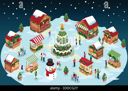 A vector illustration of Isometric Christmas Winter Market Stock Vector