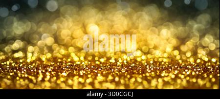 Golden glitter texture background, an elegant macro shot as abstract frame with gold bokeh circles and copy space Stock Photo