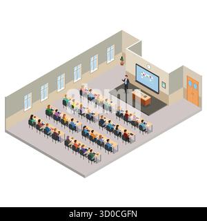 A vector illustration of Isometric Classroom Lecture Hall in School Stock Vector