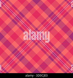 Colourful fabric tartan pattern, suit vector seamless check. Hanukkah plaid textile texture background in red and pink colors palette. Stock Vector