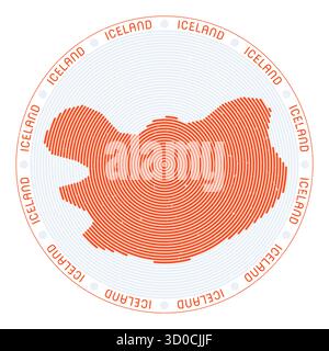 Iceland shape radial arcs. Country round icon. Iceland logo design poster. Awesome vector illustration. Stock Vector