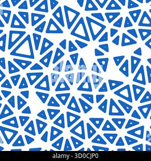 Geometric template background. Compact triangle size. Solid color style. Rounded triangular cells outlined. Repeatable pattern. Blue horizon sky. Stock Vector