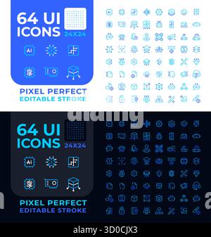Production automation colorful line ui icons set for light and dark mode Stock Vector
