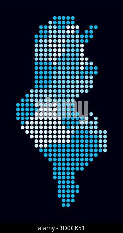Tunisia dotted map. Digital style map of the country on a dark background. Tunisia shape with circle dots. Colored dots style. Large size circles. Stock Vector